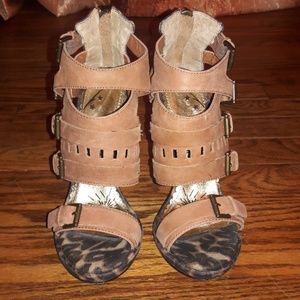 EUC Naughty Monkey No Regrets Tan Heels Size 6